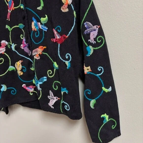Michael Simon Women Bird Embroidered Beaded Cardigan Size S Colorful Art to Wear - Picture 4 of 13